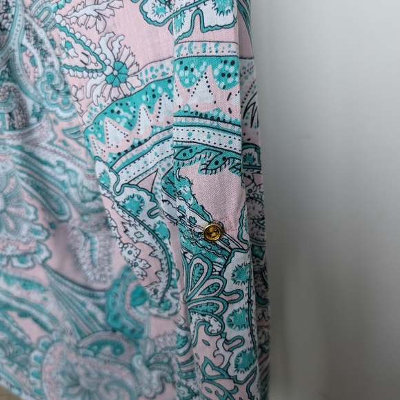 Charter Club Luxury 100% Linen Paisley Print Long Sleeve Button Up Sz M - Picture 11 of 15